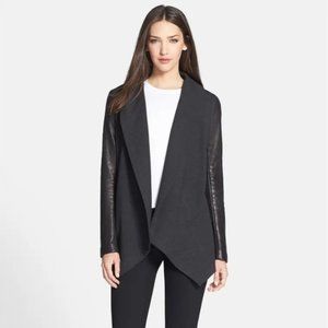 Theory Leather Sleeve Open Front Knight Jacket S